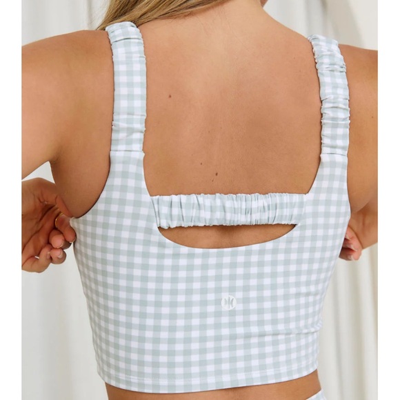 Astoria LUXE BALANCE Long Length Ruched Sports Crop - Jade Gingham - Picture 2 of 5